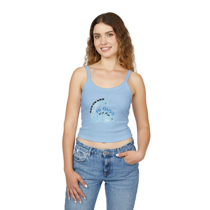 Hi Guys blue dino Graphic designed Women's Spaghetti Strap Tank Top