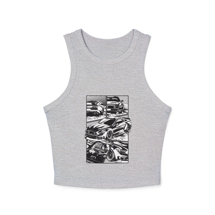 Damen Micro Rib Racer Tank Top mit Auto-Enthusiasten-Motiv