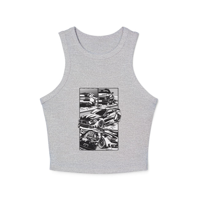 Damen Micro Rib Racer Tank Top mit Auto-Enthusiasten-Motiv