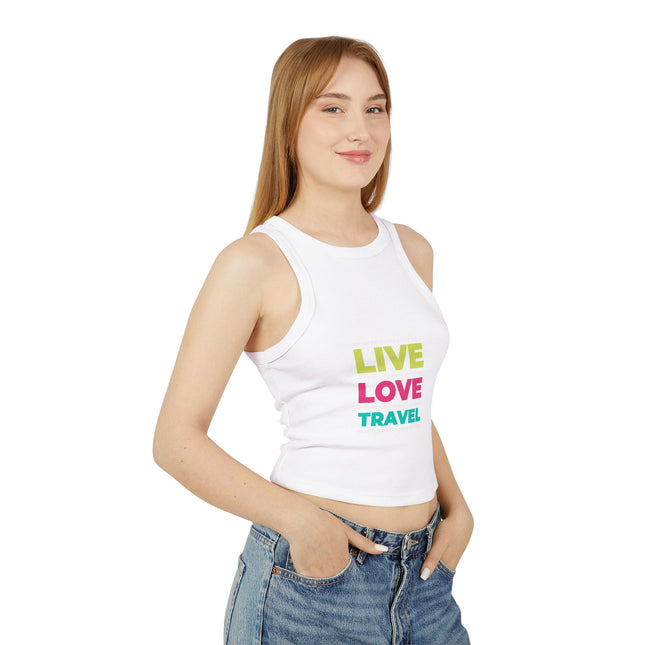 Damen Micro Rib Racer Tank Top mit Typografie-Motiven