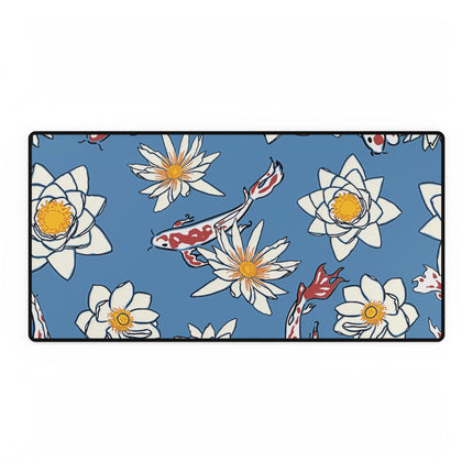 Schreibtischunterlagen mit blauem und weißem Blumenmuster 