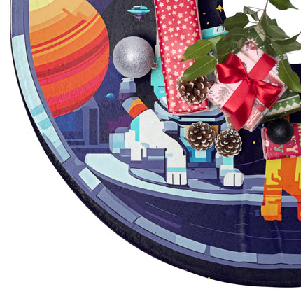 Cute Little Cats Group in the Space Pattern design themed Christmas Tree Skirts