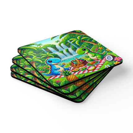 Niedliches Untersetzer-Set aus Korkholz mit 2 Dino-Motiven