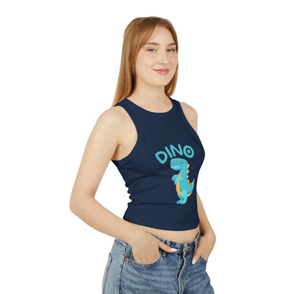Blue Dino Graphic designed Women's Micro Rib Racer Tank Top