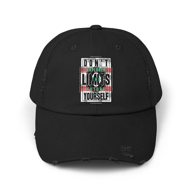 Unisex Distressed Cap mit Typografie-Motiven 