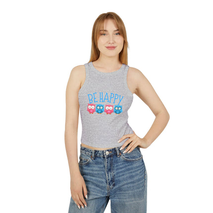 Be Happy Graphic designed Women's Micro Rib Racer Tank Top