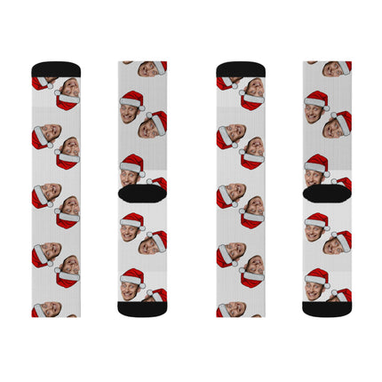 Personalized Photo Christmas Socks — Custom Face Santa Hat Sublimation Socks