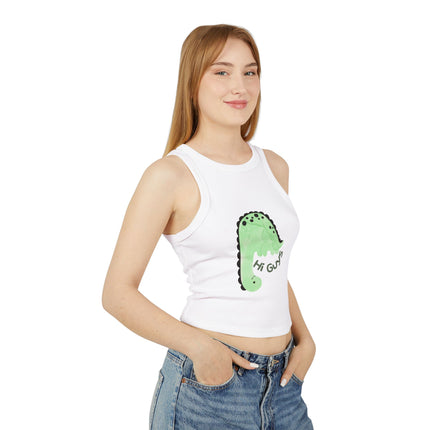 Hi Guys green dino Graphic designed Women's Micro Rib Racer Tank Top