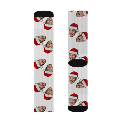 Personalized Photo Christmas Socks — Custom Face Santa Hat Sublimation Socks