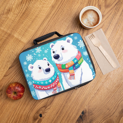 Niedliche Lunchtasche mit 2 Eisbären, die Schnee genießen 