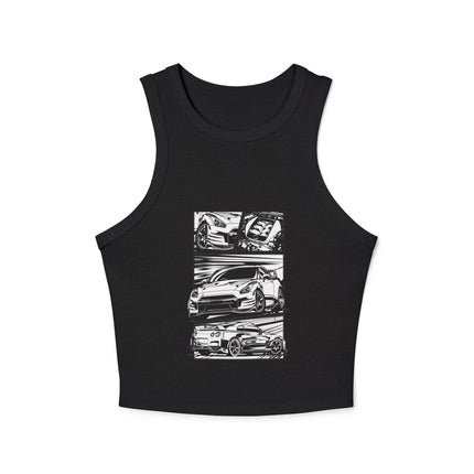 Damen Micro Rib Racer Tank Top mit Auto-Enthusiasten-Motiv