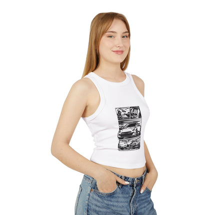 Damen Micro Rib Racer Tank Top mit Auto-Enthusiasten-Motiv