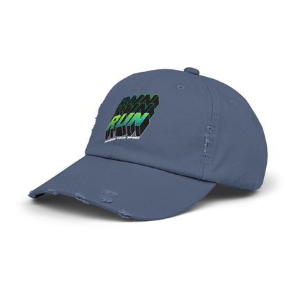Unisex Distressed Cap mit Typografie-Motiven 