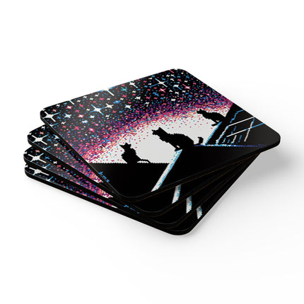 Untersetzer-Set aus Korkholz mit Katze-auf-dem-Dach-Design