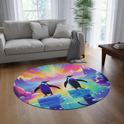 Niedlicher runder Teppich mit 2 Pinguinen, die das Design genießen 