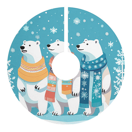 Cute Polar bear Brothers enjoys snow design themed Christmas Tree Skirts