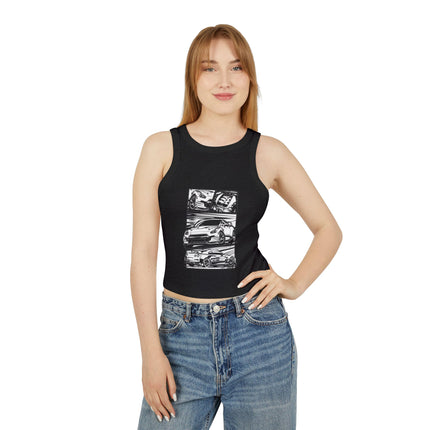 Damen Micro Rib Racer Tank Top mit Auto-Enthusiasten-Motiv
