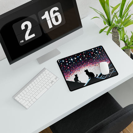 Cat sitting on the roof design themed Desk Mats