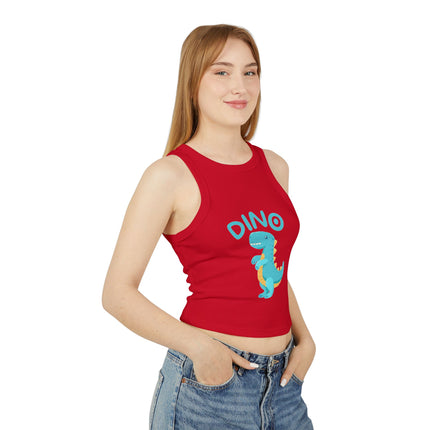 Blue Dino Graphic designed Women's Micro Rib Racer Tank Top