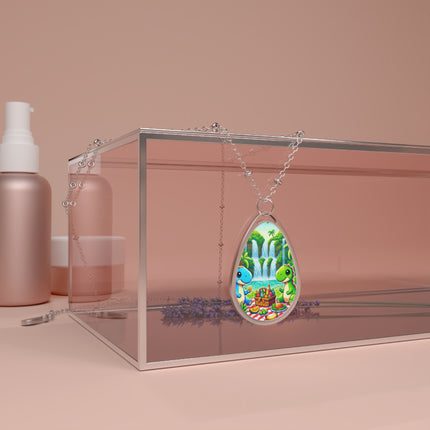 Süße ovale Halskette mit 2 Dino-Designs 