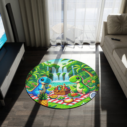 Niedlicher runder Teppich mit 2 Dino-Motiven 