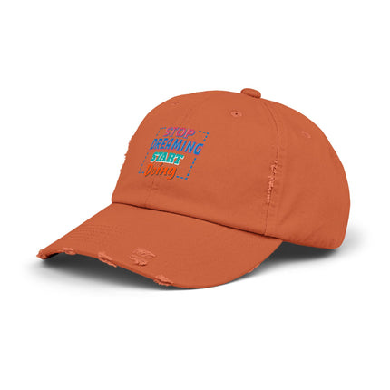 Unisex Distressed Cap mit Typografie-Motiven 