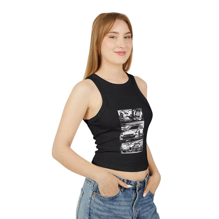 Damen Micro Rib Racer Tank Top mit Auto-Enthusiasten-Motiv