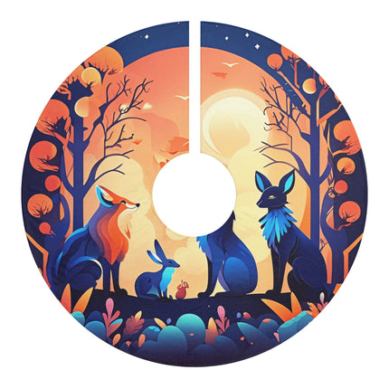 Fox and its Family in the Moonshine Pattern design themed Christmas Tree Skirts