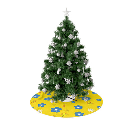 Yellow Floral Design themed Christmas Tree Skirts