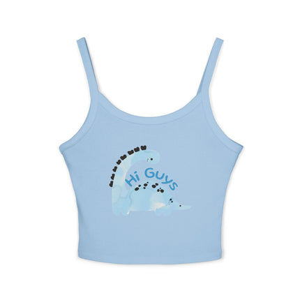 Hi Guys blue dino Graphic designed Women's Spaghetti Strap Tank Top