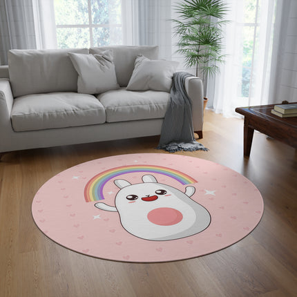 Runder Teppich mit süßem Häschen und Regenbogen-Motiv 