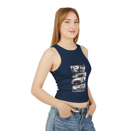 Damen Micro Rib Racer Tank Top mit Auto-Enthusiasten-Motiv
