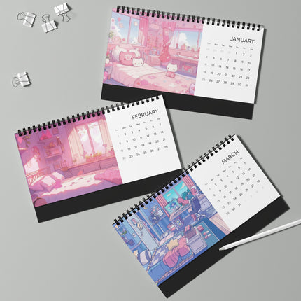 2026 Enchanted Dream Desktop Calendar — Kawaii Art Grid Planner