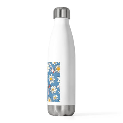 Blau mit weißem Blumenmuster-Design, 20 oz Isolierflasche 