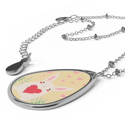 Niedlicher Hase mit Liebesdesign, ovale Halskette 