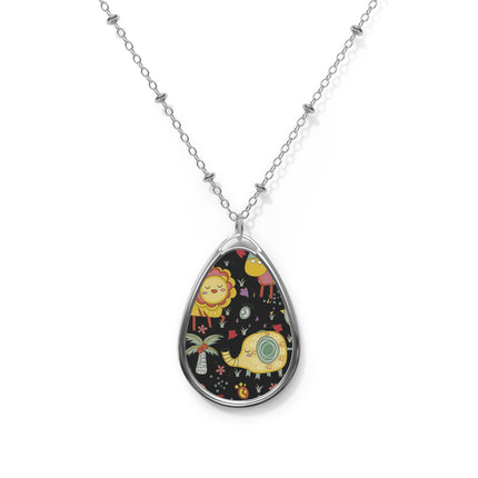 Niedliche ovale Halskette mit Tiermuster-Design 