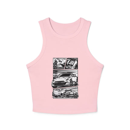 Damen Micro Rib Racer Tank Top mit Auto-Enthusiasten-Motiv