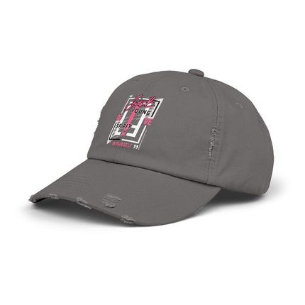 Unisex Distressed Cap mit Typografie-Motiven 
