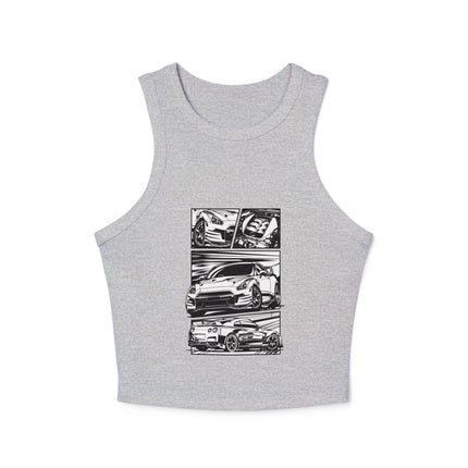 Damen Micro Rib Racer Tank Top mit Auto-Enthusiasten-Motiv