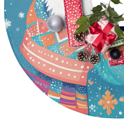Cute Polar Beer enjoying Snow Flakes design themed Christmas Tree Skirts