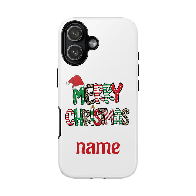 Merry Christmas Phone Case — Festive Santa Hat & Candy Cane Design Tough Case