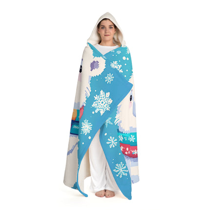 Niedliche 2 Eisbären genießen Schnee-Design mit Kapuze Sherpa Fleece Decke 