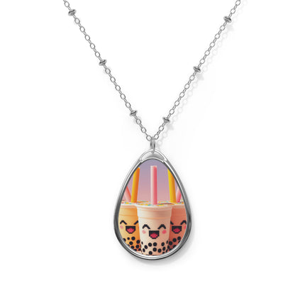Boba Tee und Freunde lächelndes Design Themen Oval Halskette 