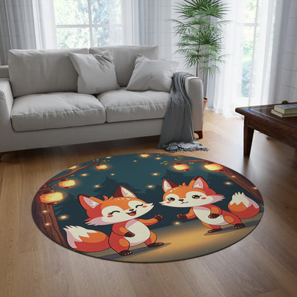 Runder Teppich mit niedlichem 2-Fuchs-Design 