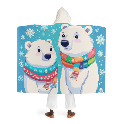 Niedliche 2 Eisbären genießen Schnee-Design mit Kapuze Sherpa Fleece Decke 