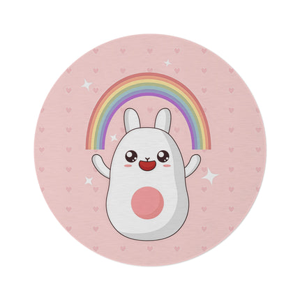 Runder Teppich mit süßem Häschen und Regenbogen-Motiv 