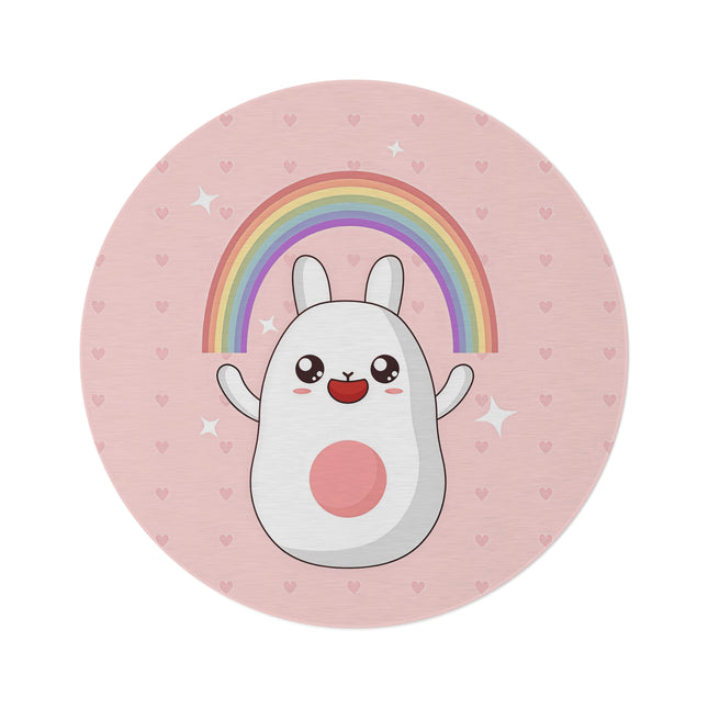 Runder Teppich mit süßem Häschen und Regenbogen-Motiv 