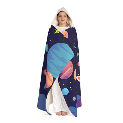 Niedliche 2 Hasen im Weltraummuster-Design mit Kapuze, Sherpa-Fleecedecke 