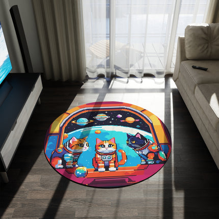 Runder Teppich mit Katzen-im-Weltraum-Design 