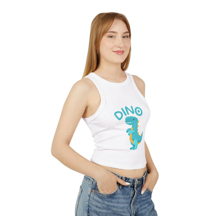 Blue Dino Graphic designed Women's Micro Rib Racer Tank Top